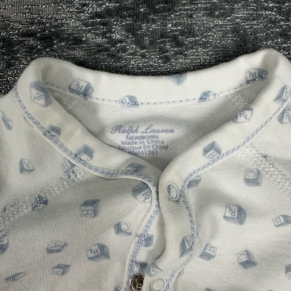 Ralph Lauren White and Blue Footie One Piece - Picture 3 of 5